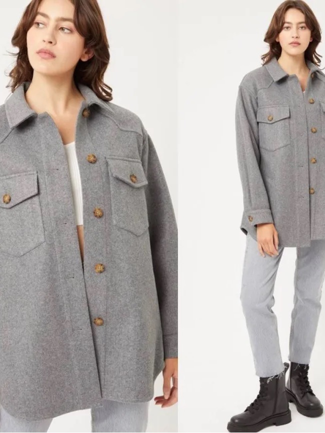 Love Tree Gray Oversized Utility Jacket With Chest Pockets